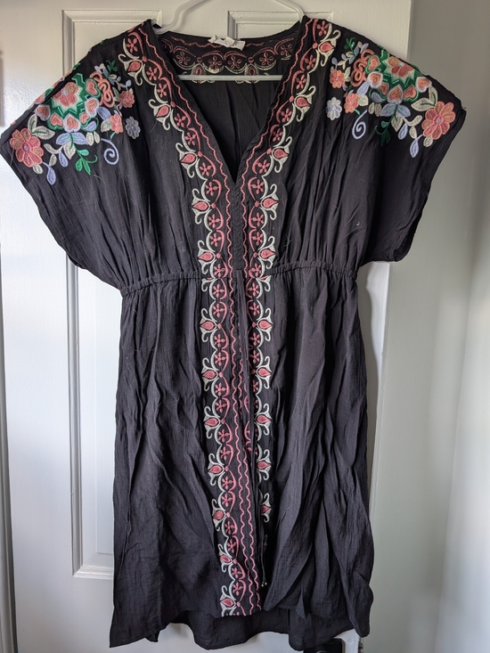 THML Dresses & Skirts - Black Embroidered V-Neck Women’s Dress